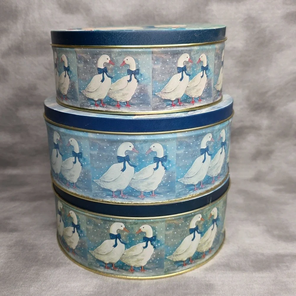 3 PC Nesting Metal Canister Set Goose Cottagecore Country Farmhouse Vtg 1980s